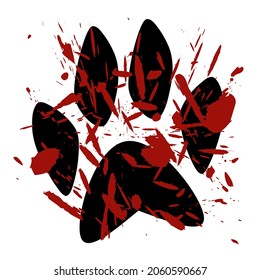 Ilustración vectorial dibujada a mano de silueta de garras de perro y manchas de sangre