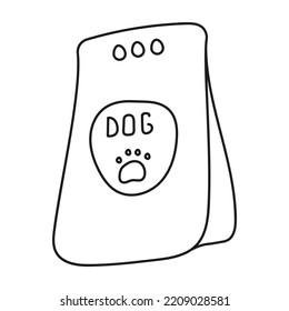 hand drawn vector illustration dog food packaging. Isolated on white background