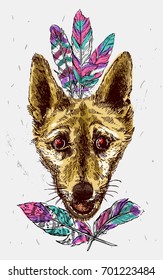 Hand drawn vector illustration dog. Sketch style drawing. Symbol of 2018 new year. Us for Invitations, flyers, postcards, smartphone covers etc