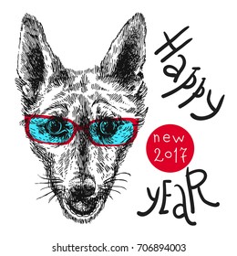 Hand drawn vector illustration dog. Sketch style drawing. Symbol of 2018 new year. Us for Invitations, flyers, postcards, smartphone covers etc
