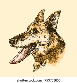 Hand drawn vector illustration dog with tongue. Sketch style drawing. Symbol of 2018 new year. Us for Invitations, flyers, postcards, smartphone covers etc