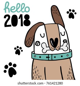 Hand drawn vector illustration dog. Sketch style drawing. Symbol of 2018 new year. 