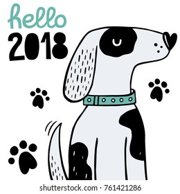 Hand drawn vector illustration dog. Sketch style drawing. Symbol of 2018 new year. 