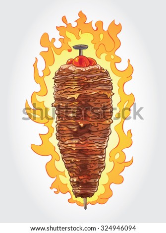 Hand Drawn Vector Illustration Doner Kebab Vector de stock (libre de