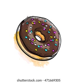 Hand Drawn Vector Illustration Of Donut. 
