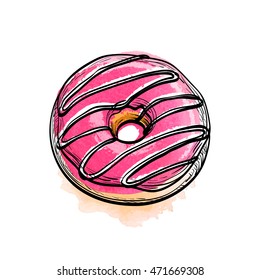 Hand drawn vector illustration of donut. 
