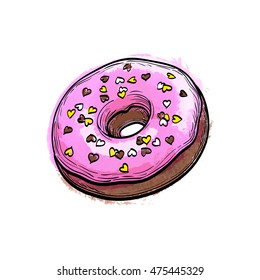 Hand drawn vector illustration of donut.  Isolated on white background
