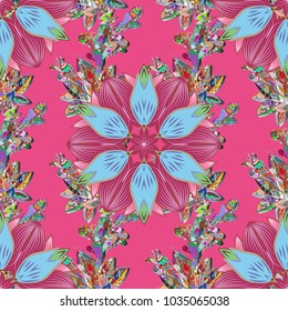 Hand drawn Vector illustration. Of doodle elements. Seamless flower pattern can be used for wallpaper, website background, wrapping paper, invitation, flyer, banner or website.