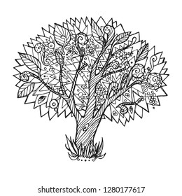 Hand drawn vector illustration. Doodle Tree on a white background. Nature element. Can be used as a coloring page, print or poster to "Day planting trees"