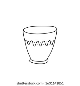 Hand drawn vector illustration doodle of pot isolated on white background. Garden pot and container. Design element for greeting card, textile, invitation, banner, print, coloring book