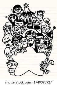 Hand Drawn Vector Illustration of Doodle ,Cute cartoon Monsters