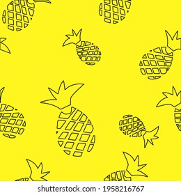 Hand drawn vector illustration in doodle style abstract sketch. Tropical pineapple seamless pattern for use on wall paper, wrapping paper, fabric or background.