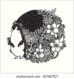Hand Drawn Vector Illustration of Doodle abstract graphic art design in black and white abstract fantasy collection.