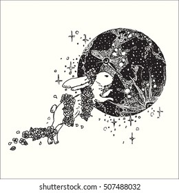 Hand Drawn Vector Illustration of Doodle abstract graphic art design in black and white abstract fantasy collection.