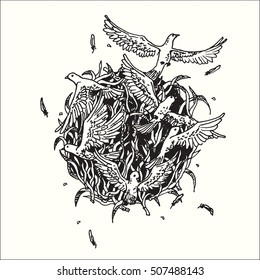 Hand Drawn Vector Illustration of Doodle abstract graphic art design in black and white abstract fantasy collection.