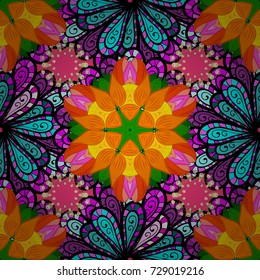 Hand drawn Vector illustration. Of doodle elements. Seamless flower pattern can be used for wallpaper, website background, wrapping paper, invitation, flyer, banner or website.