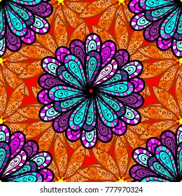 Hand drawn Vector illustration. Of doodle elements. Seamless flower pattern can be used for wallpaper, website background, wrapping paper, invitation, flyer, banner or website.