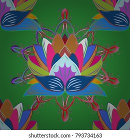 Hand drawn Vector illustration. Of doodle elements. Seamless flower pattern can be used for wallpaper, website background, wrapping paper, invitation, flyer, banner or website.