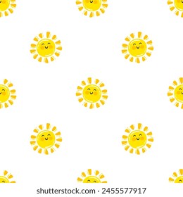 Hand drawn vector illustration. Dot by dot seamless pattern with smiling sun