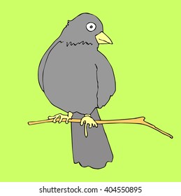 Hand drawn vector illustration "Dove on a branch". Cartoon style.