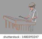 Hand drawn vector illustration or drawing of young musician playing the traditional mexican marimba instrument