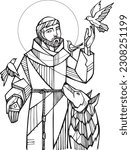 Hand drawn vector illustration or drawing of  Saint Francis of Assisi.