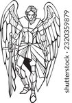 Hand drawn vector illustration or drawing of Saint Michael