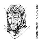 Hand drawn vector illustration or drawing of Jesus Christ Face at his Passion