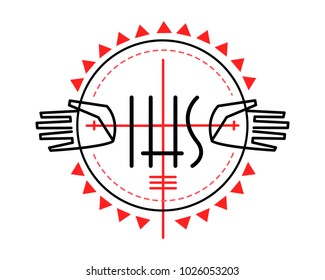 Hand drawn vector illustration or drawing of some religious Christian symbols and Jesus hands