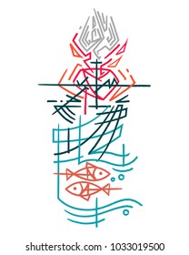 Hand drawn vector illustration or drawing of some religious christian symbols