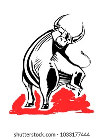 Hand drawn vector illustration or drawing of a bull