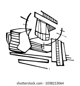 Hand drawn vector illustration or drawing of the biblical scene of the foot washing
