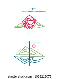 Hand drawn vector illustration or drawing of some religious Christian ink symbols