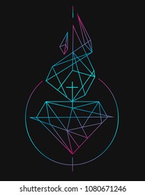 Hand drawn vector illustration or drawing of Jesus Christ Sacred Heart in a modern contemporary polygonal style