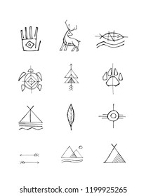 Hand drawn vector illustration or drawing of some native american symbols