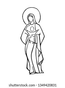 Hand drawn vector illustration or drawing of Virgin Mary and baby Jesus