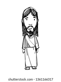 Hand drawn vector illustration or drawing of Jesus Christ in a cartoon style