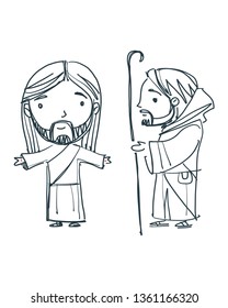 Hand drawn vector illustration or drawing of Jesus Christ in a cartoon style