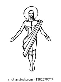 Hand drawn vector illustration or drawing of Jesus Christ Resurrection