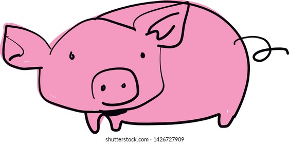 Hand drawn vector illustration or drawing of a cartoon pig