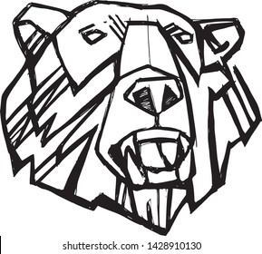 Hand drawn vector illustration or drawing of a bear head