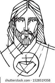Hand drawn vector illustration or drawing of Jesus Christ Face