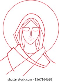 Hand drawn vector illustration or drawing of Virgin Mary face