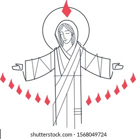 Hand drawn vector illustration or drawing of Virgin Mary at Pentecost