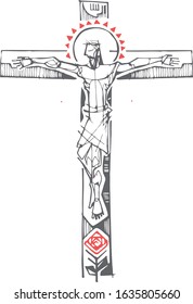 Hand drawn vector illustration or drawing of Jesus Christ at the Cross