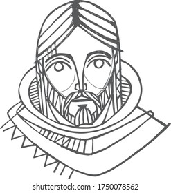 Hand drawn vector illustration or drawing of Jesus Christ Face