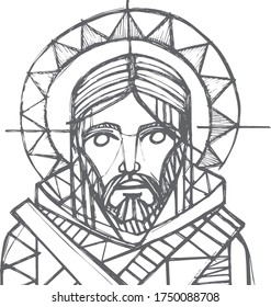 Hand drawn vector illustration or drawing of Jesus Christ Face