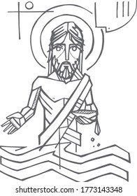 Hand drawn vector illustration or drawing of Saint John the Baptist