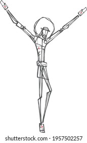 Hand drawn vector illustration or drawing of Jesus Christ at the Cross