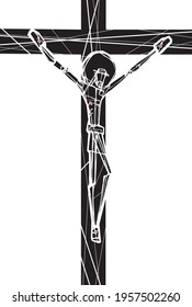 Hand drawn vector illustration or drawing of Jesus Christ at the Cross